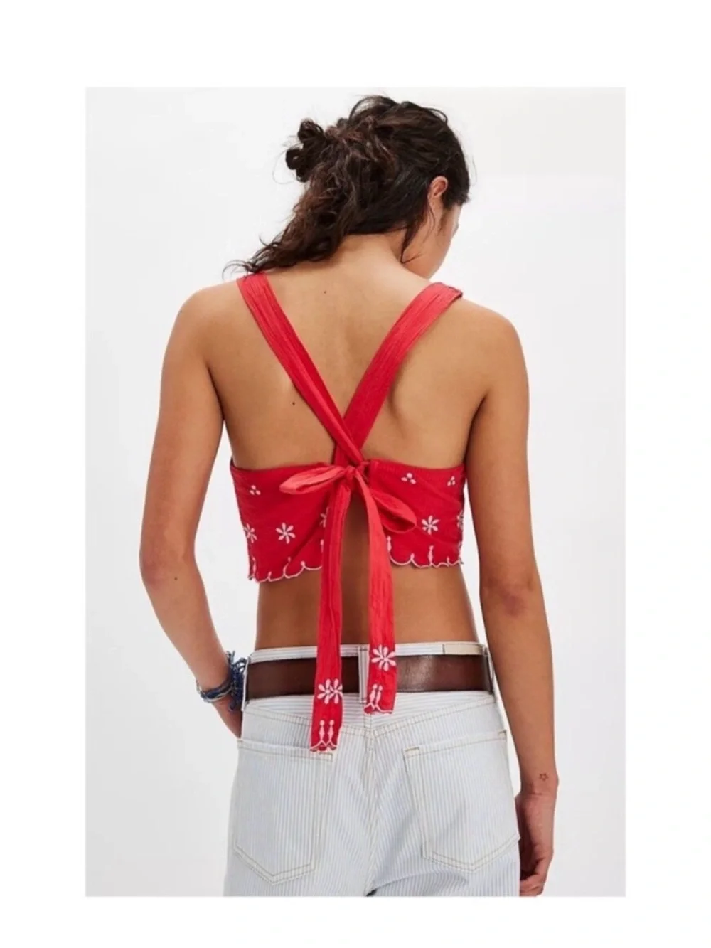 Free People Kayla Tie Red Crop Open Back Top Size XL NWT